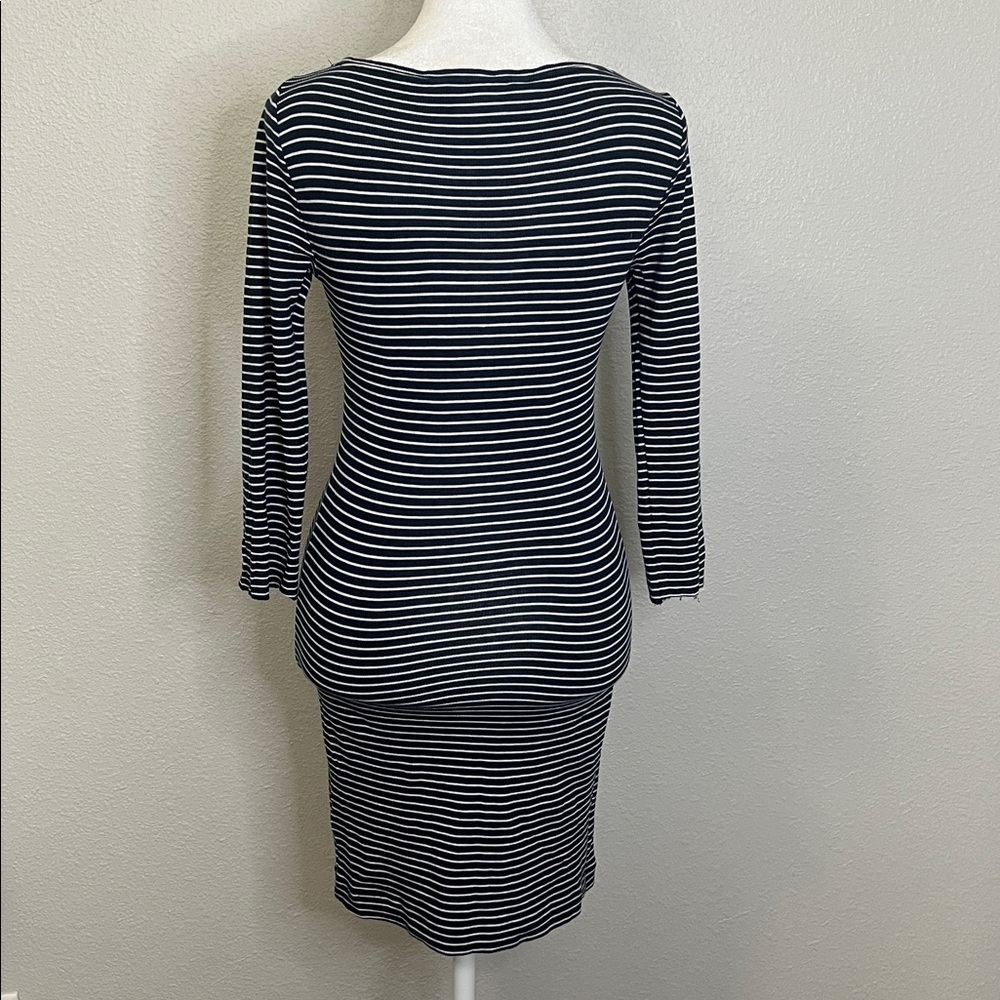 BCBG Ribbed TShirt Dress Blue/White Stripe Size Small - Picture 4 of 8